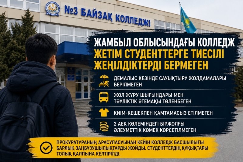 Жамбыл облысындағы колледж жетім студенттерге тиесілі жеңілдіктерді бермеген