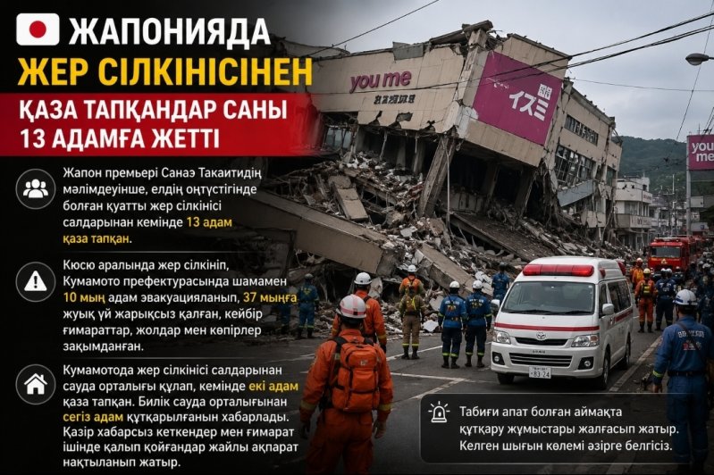  Жапониядағы жер сілкінісінен қаза тапқандар саны 13 адамға жетті